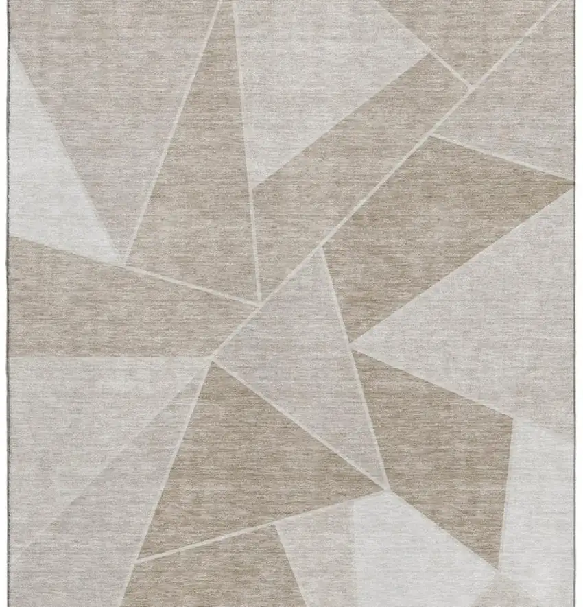 Taupe And Ivory Geometric Washable Area Rug With UV Protection Photo 3