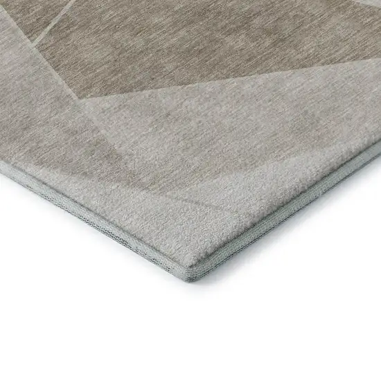 Taupe And Ivory Geometric Washable Area Rug With UV Protection Photo 7
