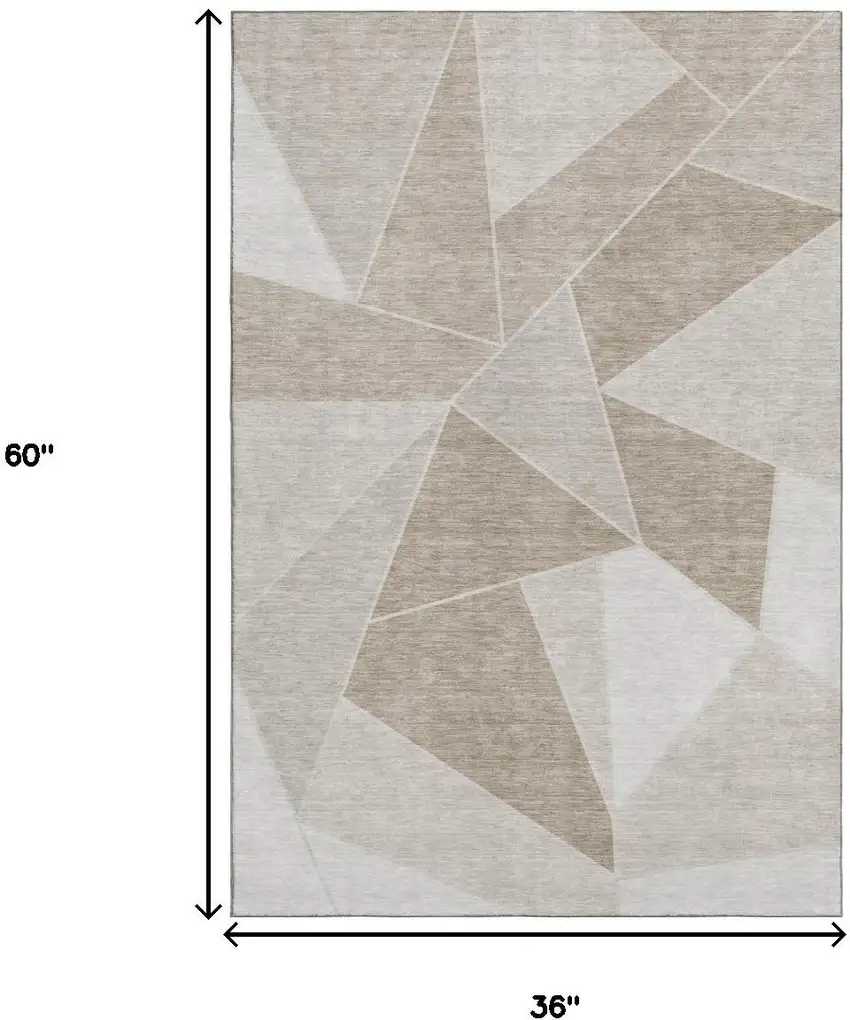 Taupe And Ivory Geometric Washable Area Rug With UV Protection Photo 3