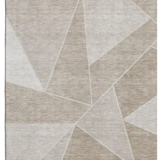 Taupe And Ivory Geometric Washable Area Rug With UV Protection Photo 2