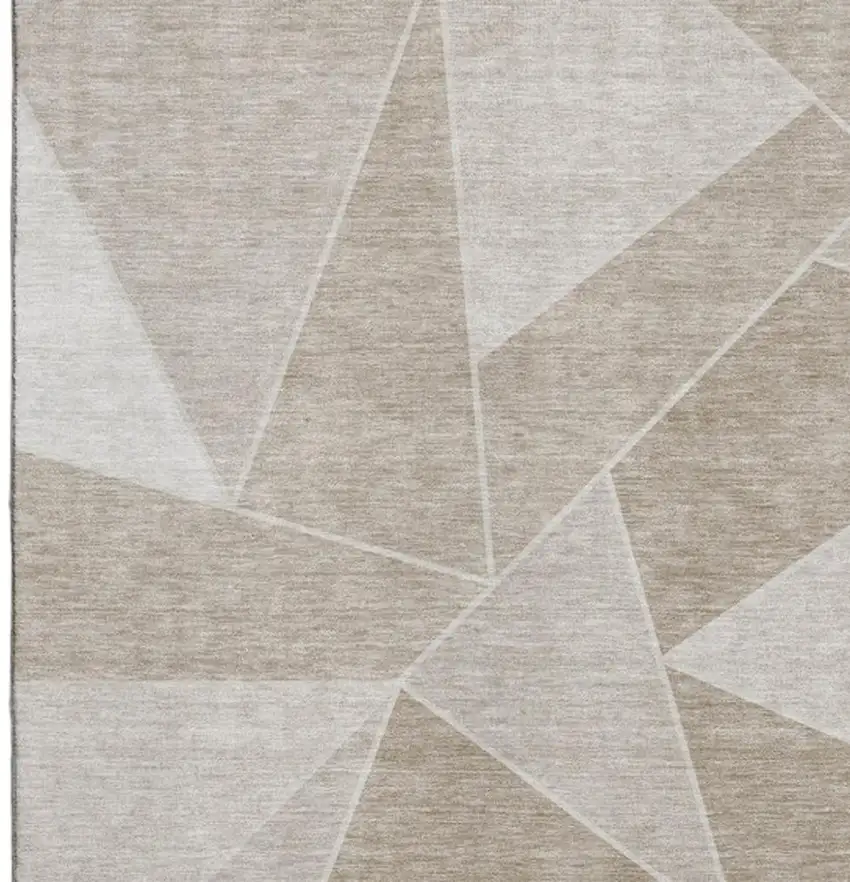Taupe And Ivory Geometric Washable Area Rug With UV Protection Photo 2