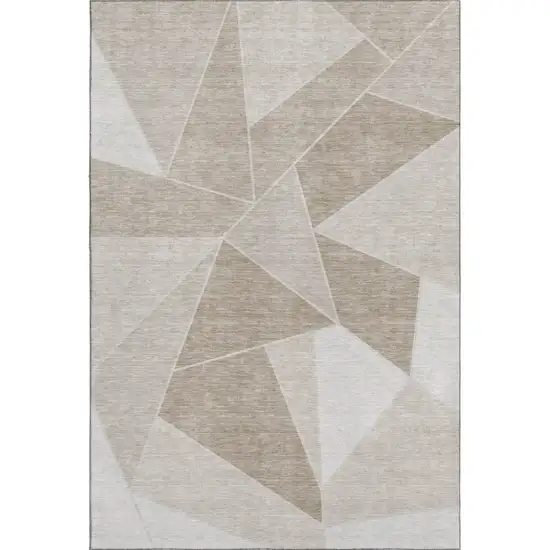 Taupe And Ivory Geometric Washable Area Rug With UV Protection Photo 1