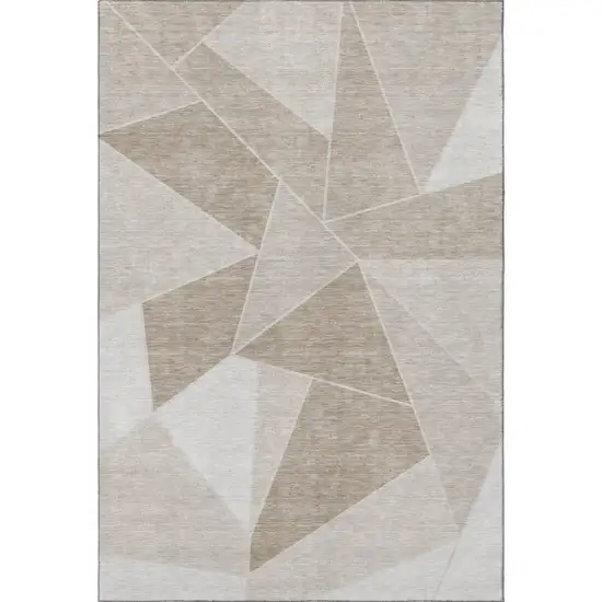 Taupe And Ivory Geometric Washable Area Rug With UV Protection Photo 3