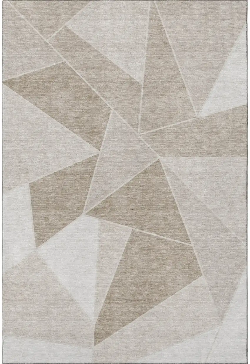 Taupe And Ivory Geometric Washable Area Rug With UV Protection Photo 3