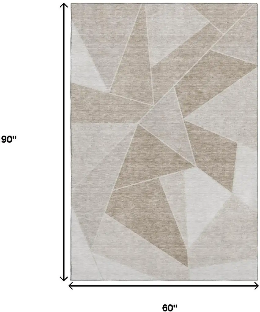 Taupe And Ivory Geometric Washable Area Rug With UV Protection Photo 3