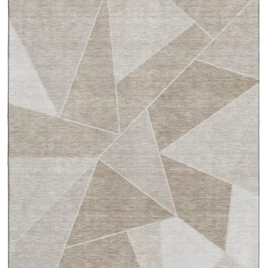 Taupe And Ivory Geometric Washable Area Rug With UV Protection Photo 2