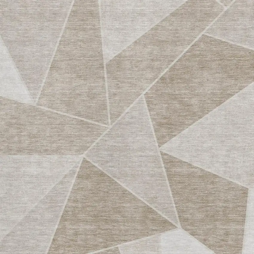 Taupe And Ivory Geometric Washable Area Rug With UV Protection Photo 2