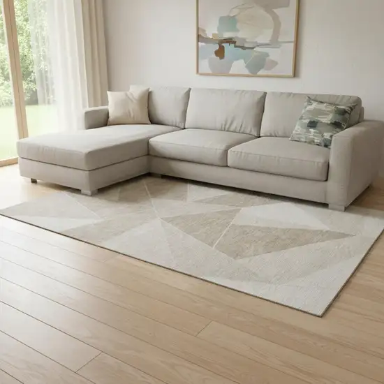 Taupe And Ivory Geometric Washable Area Rug With UV Protection Photo 1