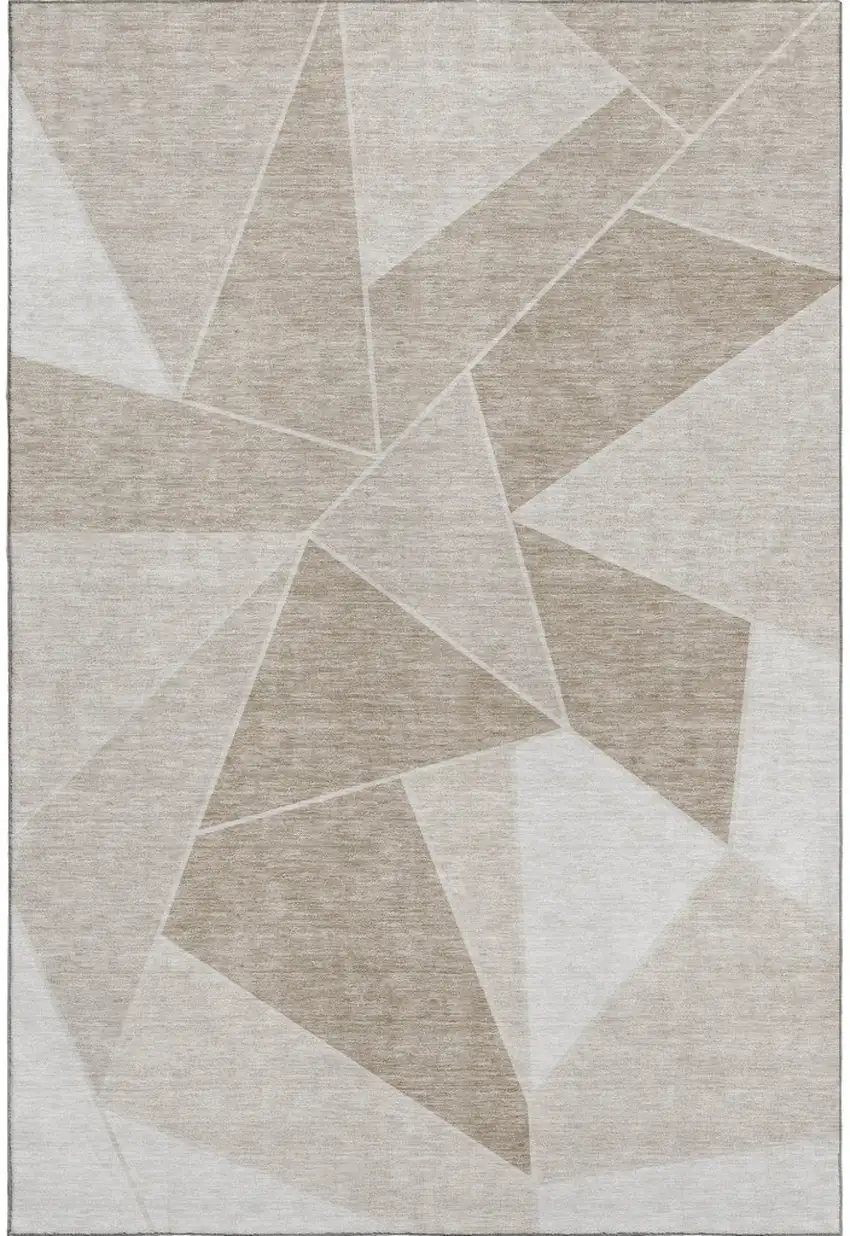 Taupe And Ivory Geometric Washable Area Rug With UV Protection Photo 1
