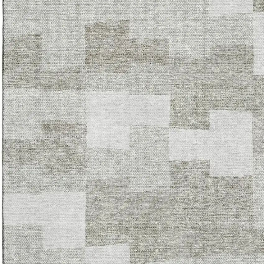 Taupe And Ivory Geometric Washable Area Rug With UV Protection Photo 2