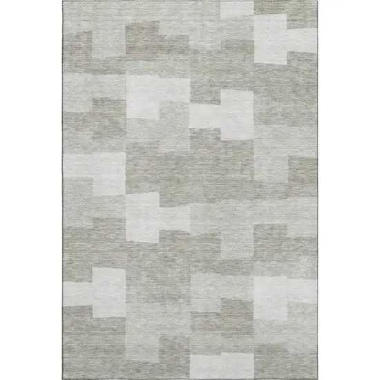 Taupe And Ivory Geometric Washable Area Rug With UV Protection Photo 1