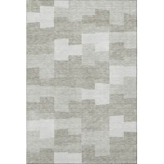 Taupe And Ivory Geometric Washable Area Rug With UV Protection Photo 3