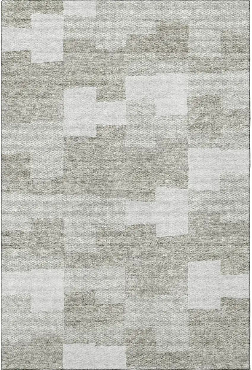 Taupe And Ivory Geometric Washable Area Rug With UV Protection Photo 3