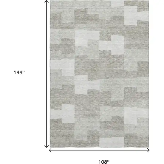 Taupe And Ivory Geometric Washable Area Rug With UV Protection Photo 3