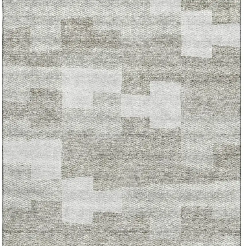 Taupe And Ivory Geometric Washable Area Rug With UV Protection Photo 3
