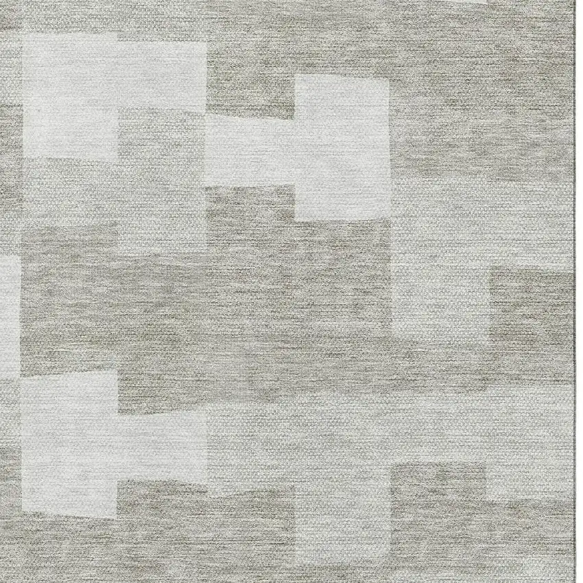 Taupe And Ivory Geometric Washable Area Rug With UV Protection Photo 2