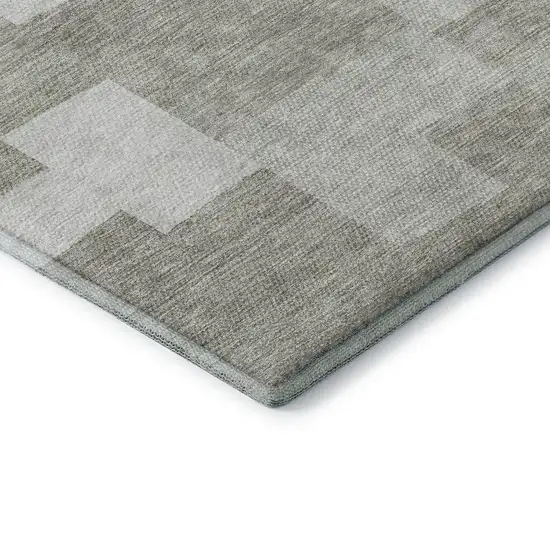 Taupe And Ivory Geometric Washable Area Rug With UV Protection Photo 7