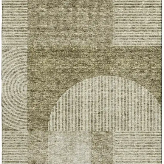 Taupe And Ivory Geometric Washable Area Rug With UV Protection Photo 3
