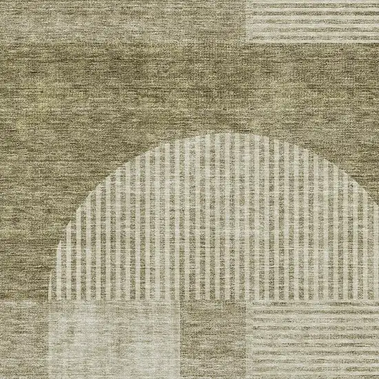 Taupe And Ivory Geometric Washable Area Rug With UV Protection Photo 2