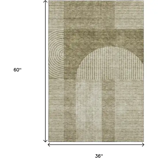 Taupe And Ivory Geometric Washable Area Rug With UV Protection Photo 3