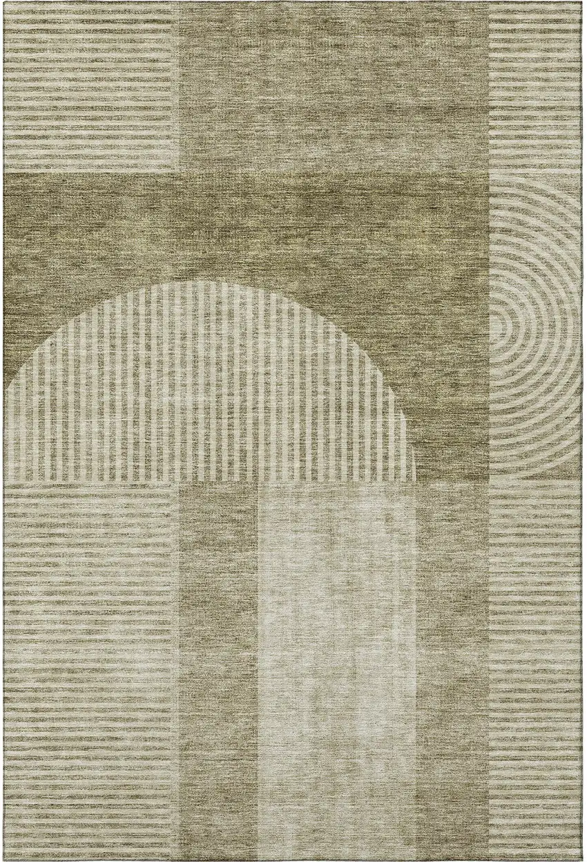 Taupe And Ivory Geometric Washable Area Rug With UV Protection Photo 3
