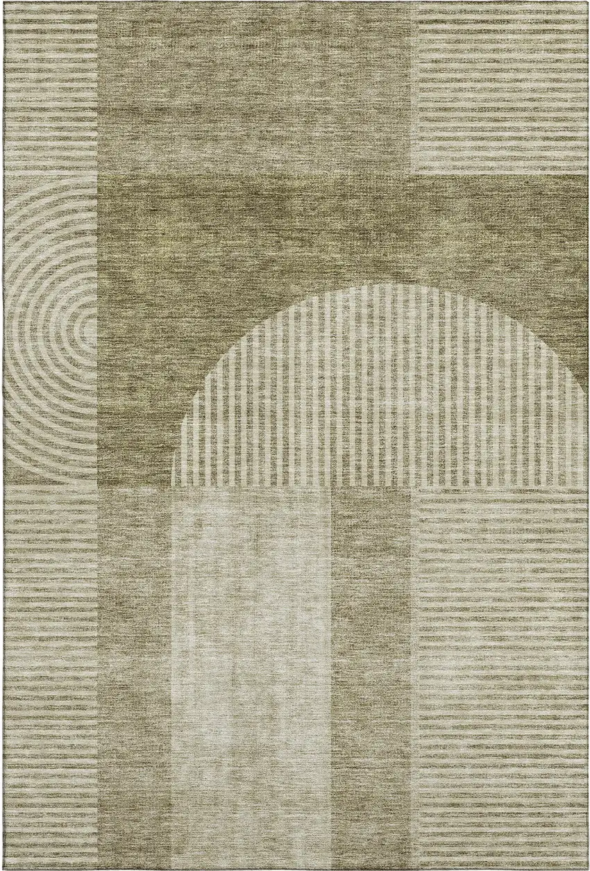 Taupe And Ivory Geometric Washable Area Rug With UV Protection Photo 1