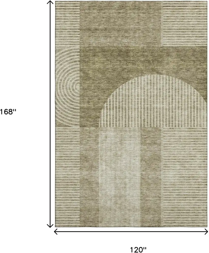Taupe And Ivory Geometric Washable Area Rug With UV Protection Photo 3