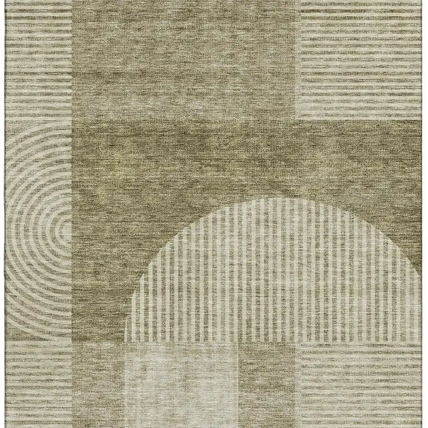 Taupe And Ivory Geometric Washable Area Rug With UV Protection Photo 2