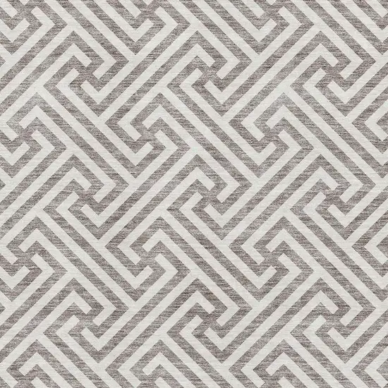 Taupe And Ivory Geometric Washable Area Rug With UV Protection Photo 3