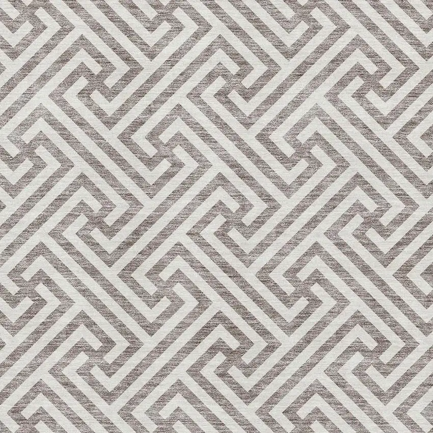 Taupe And Ivory Geometric Washable Area Rug With UV Protection Photo 3