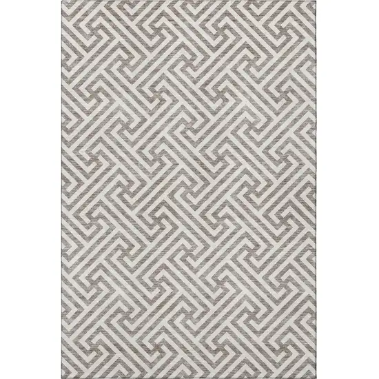 Taupe And Ivory Geometric Washable Area Rug With UV Protection Photo 4