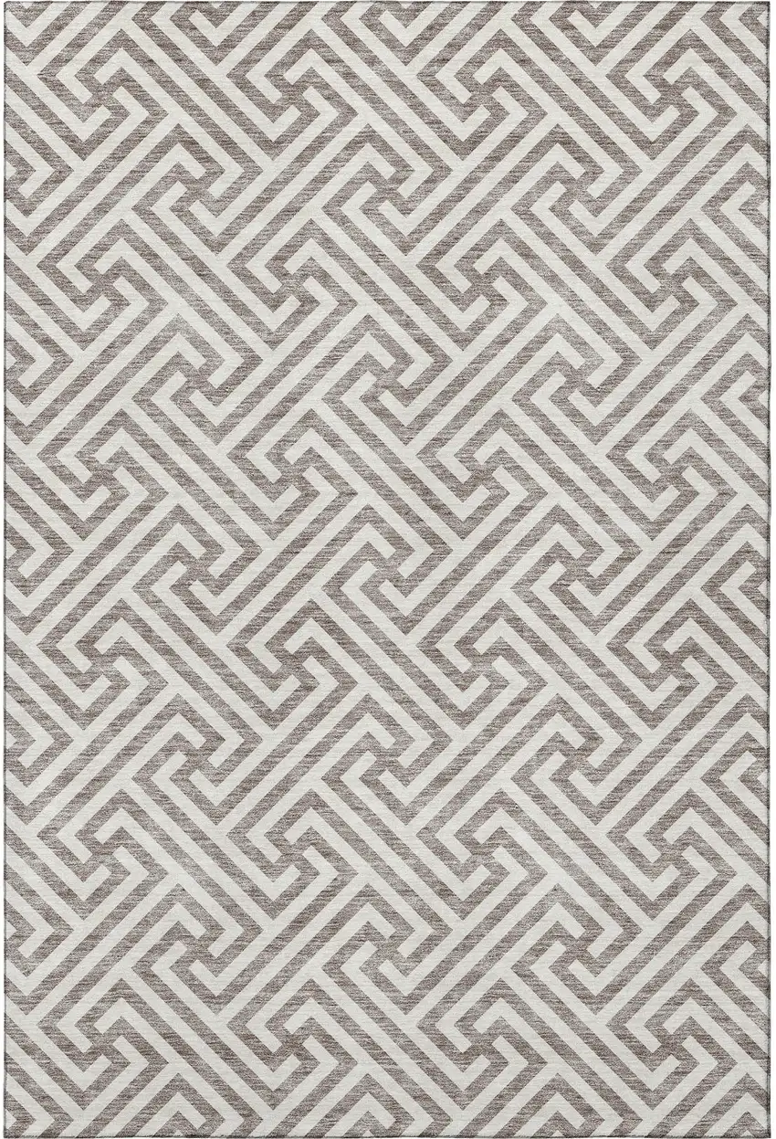 Taupe And Ivory Geometric Washable Area Rug With UV Protection Photo 4