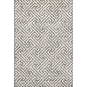 Photo of Taupe And Ivory Geometric Washable Area Rug With UV Protection