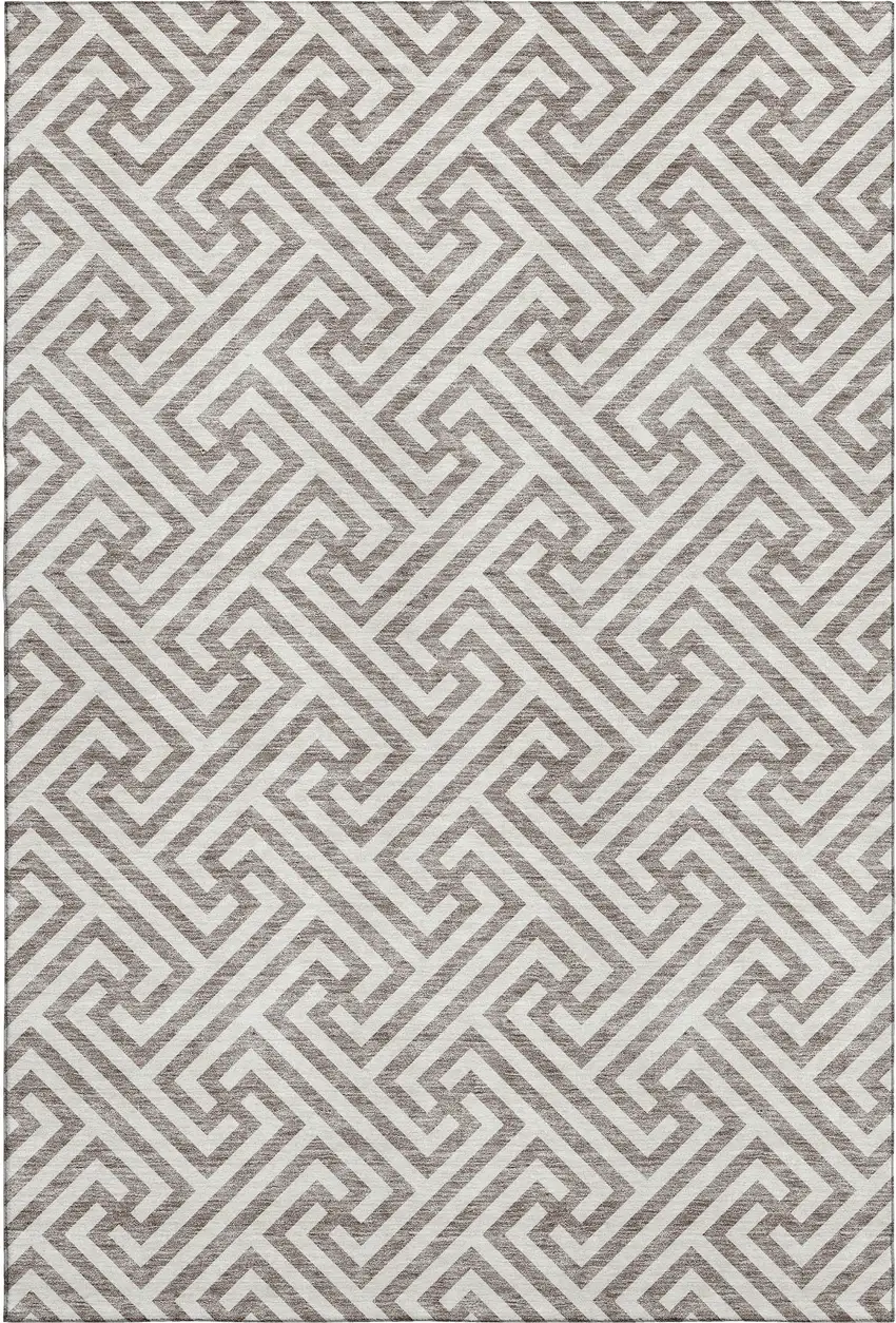 Taupe And Ivory Geometric Washable Area Rug With UV Protection Photo 1