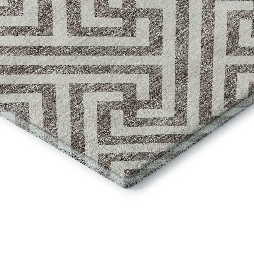 Taupe And Ivory Geometric Washable Area Rug With UV Protection Photo 7