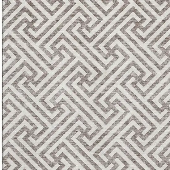 Taupe And Ivory Geometric Washable Area Rug With UV Protection Photo 3