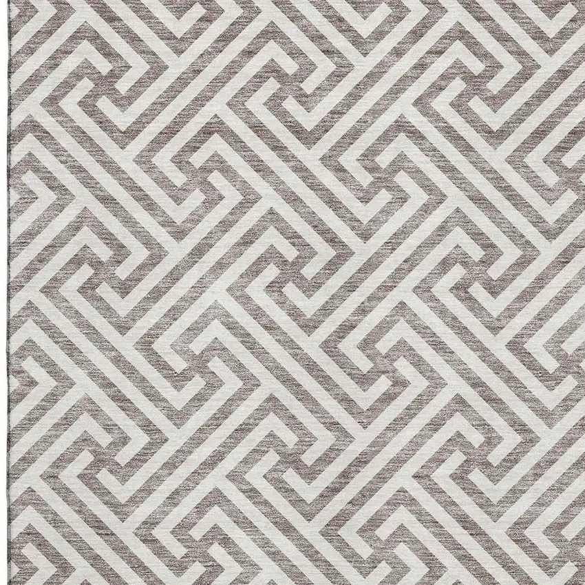 Taupe And Ivory Geometric Washable Area Rug With UV Protection Photo 3