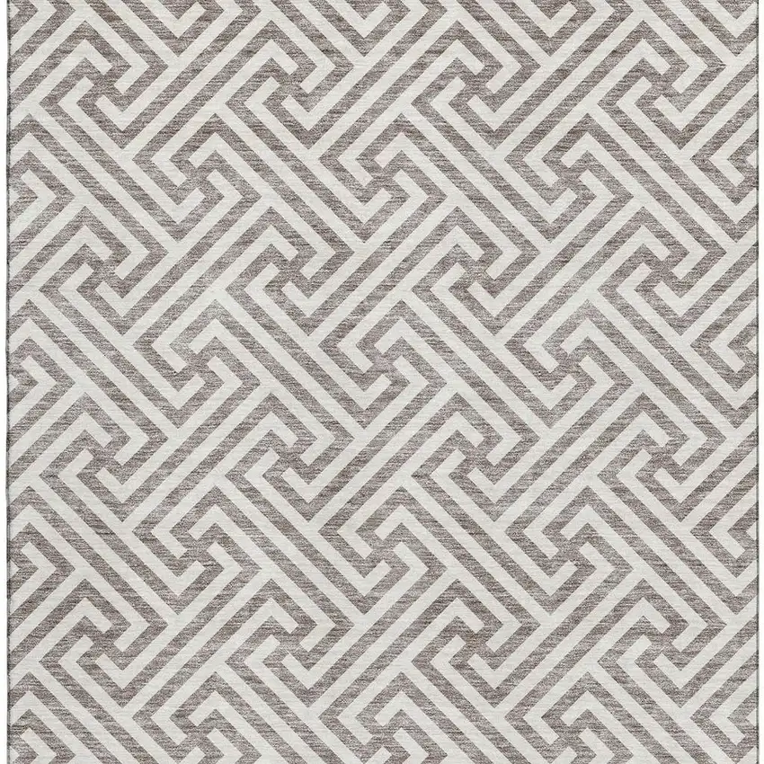 Taupe And Ivory Geometric Washable Area Rug With UV Protection Photo 4