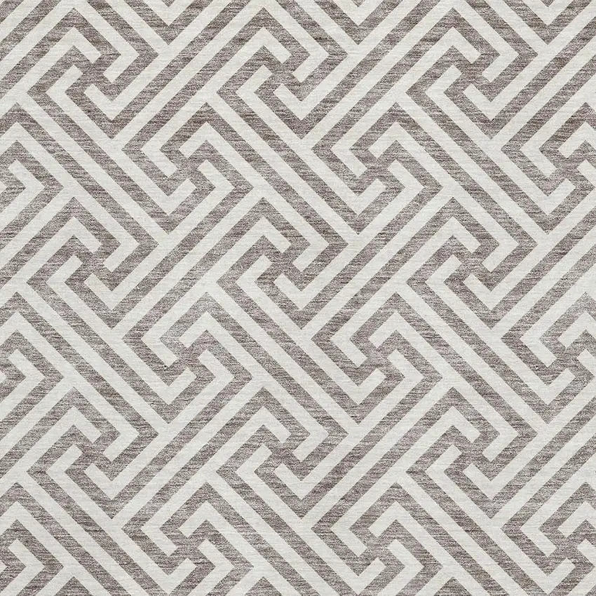 Taupe And Ivory Geometric Washable Area Rug With UV Protection Photo 3