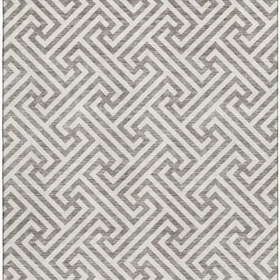 Taupe And Ivory Geometric Washable Area Rug With UV Protection Photo 4