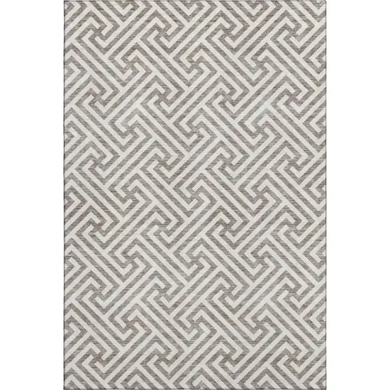 Taupe And Ivory Geometric Washable Area Rug With UV Protection Photo 1