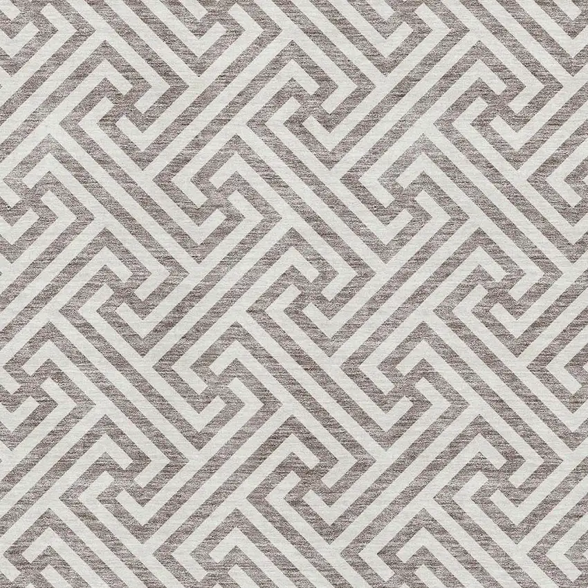 Taupe And Ivory Geometric Washable Area Rug With UV Protection Photo 3