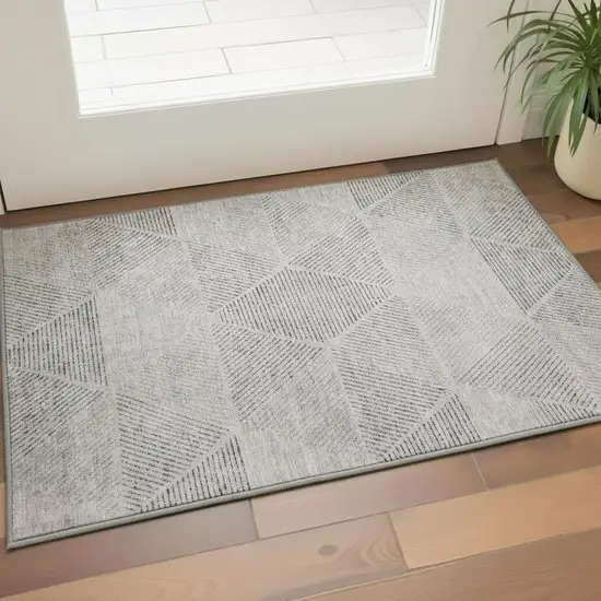 Taupe And Ivory Geometric Washable Area Rug With UV Protection Photo 2
