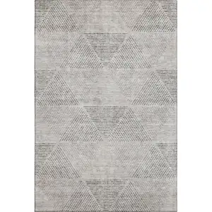 Photo of Taupe And Ivory Geometric Washable Area Rug With UV Protection
