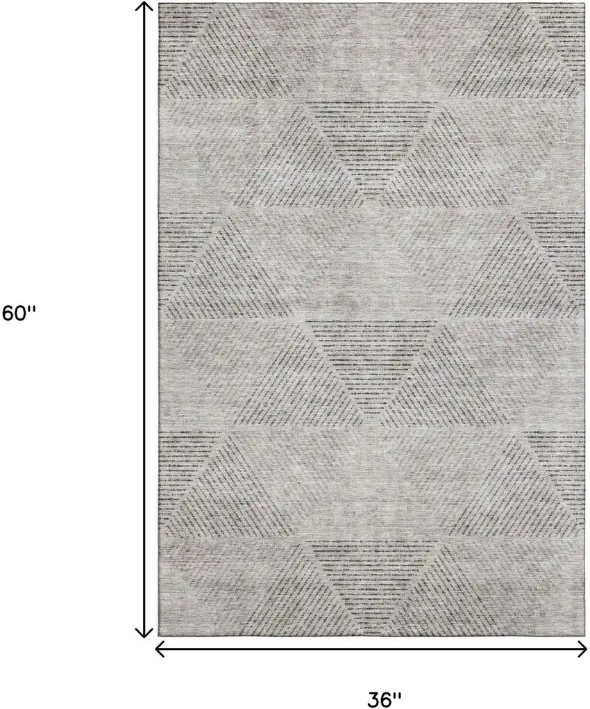 Taupe And Ivory Geometric Washable Area Rug With UV Protection Photo 3