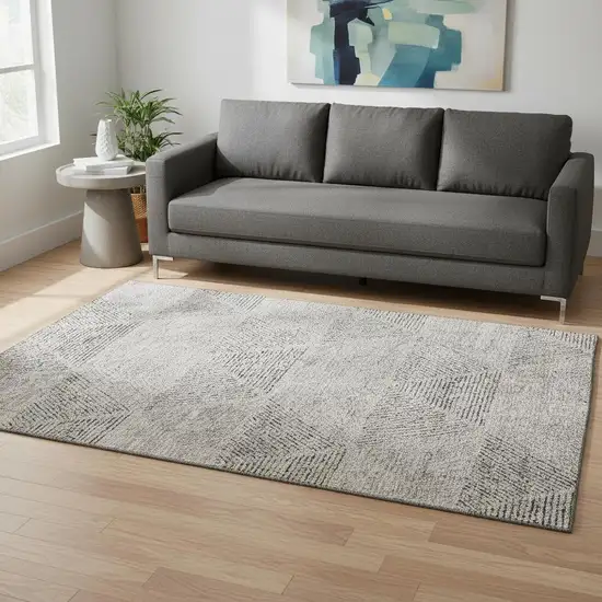 Taupe And Ivory Geometric Washable Area Rug With UV Protection Photo 2