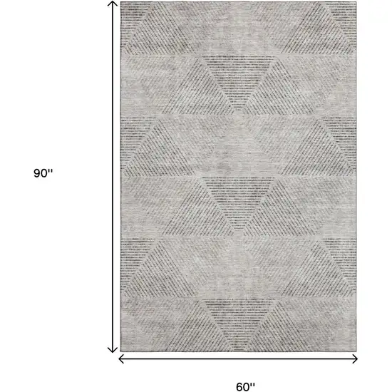 Taupe And Ivory Geometric Washable Area Rug With UV Protection Photo 3