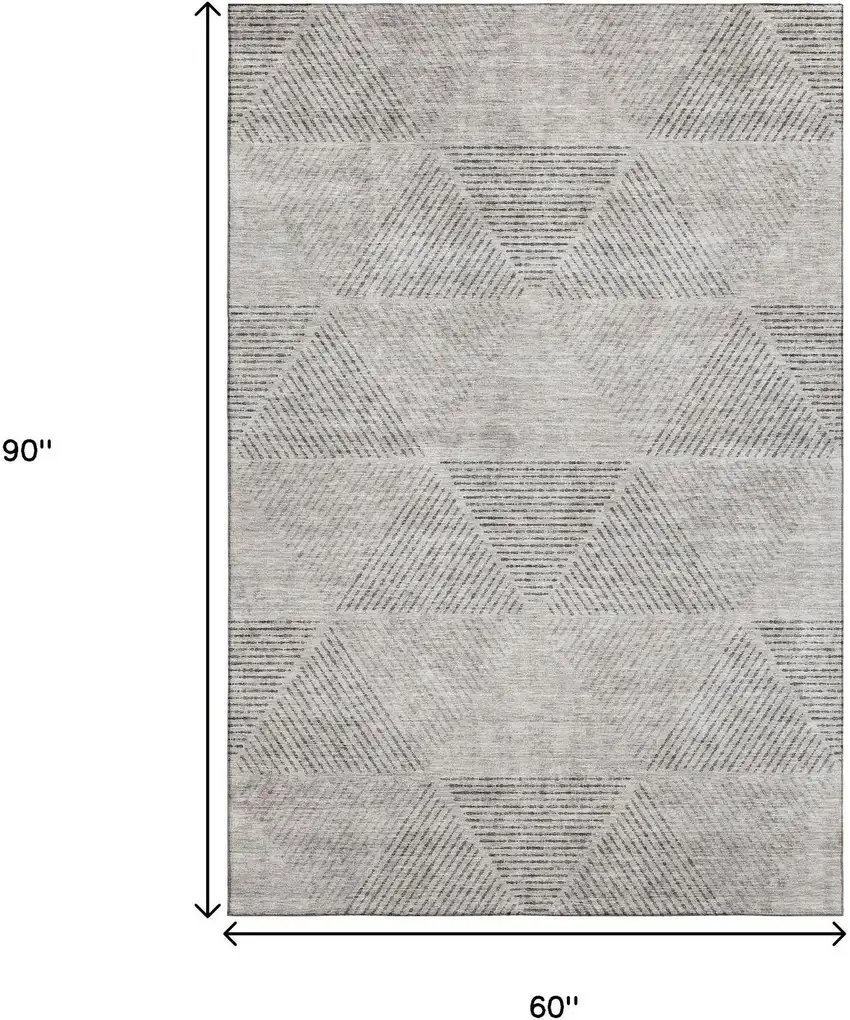 Taupe And Ivory Geometric Washable Area Rug With UV Protection Photo 3