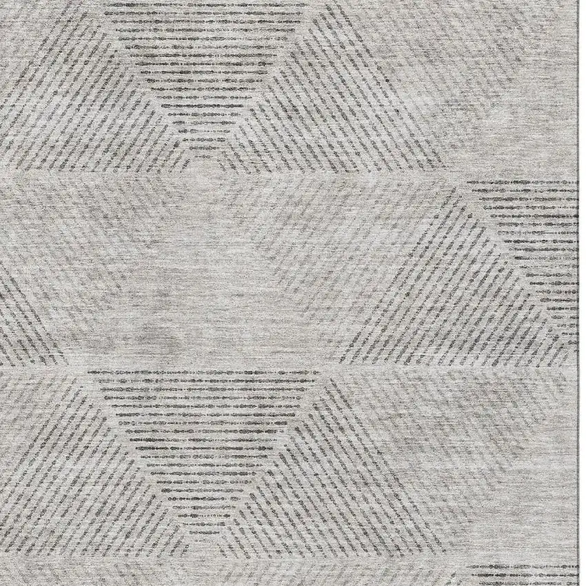 Taupe And Ivory Geometric Washable Area Rug With UV Protection Photo 3