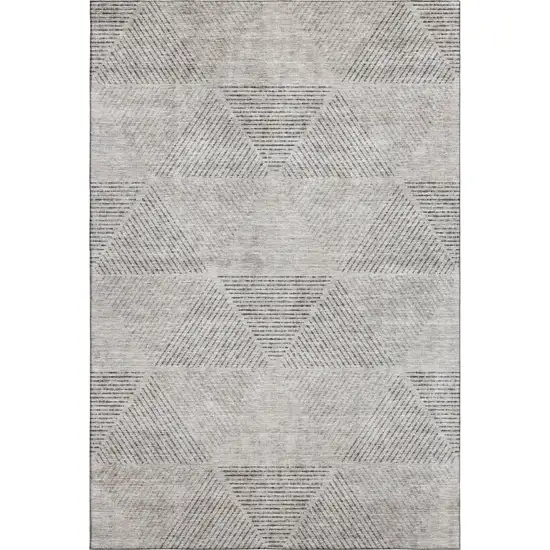 Taupe And Ivory Geometric Washable Area Rug With UV Protection Photo 1